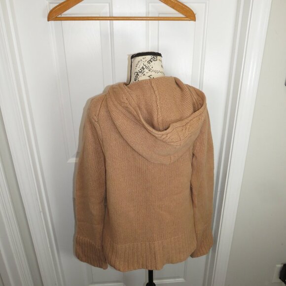 J.Crew Wool Full Zip Hoodie Cardigan Sweater Light Brown Cable Knit Small - Picture 3 of 7